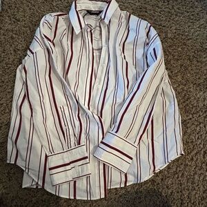 Zara womens White Shirt with Red Stripes